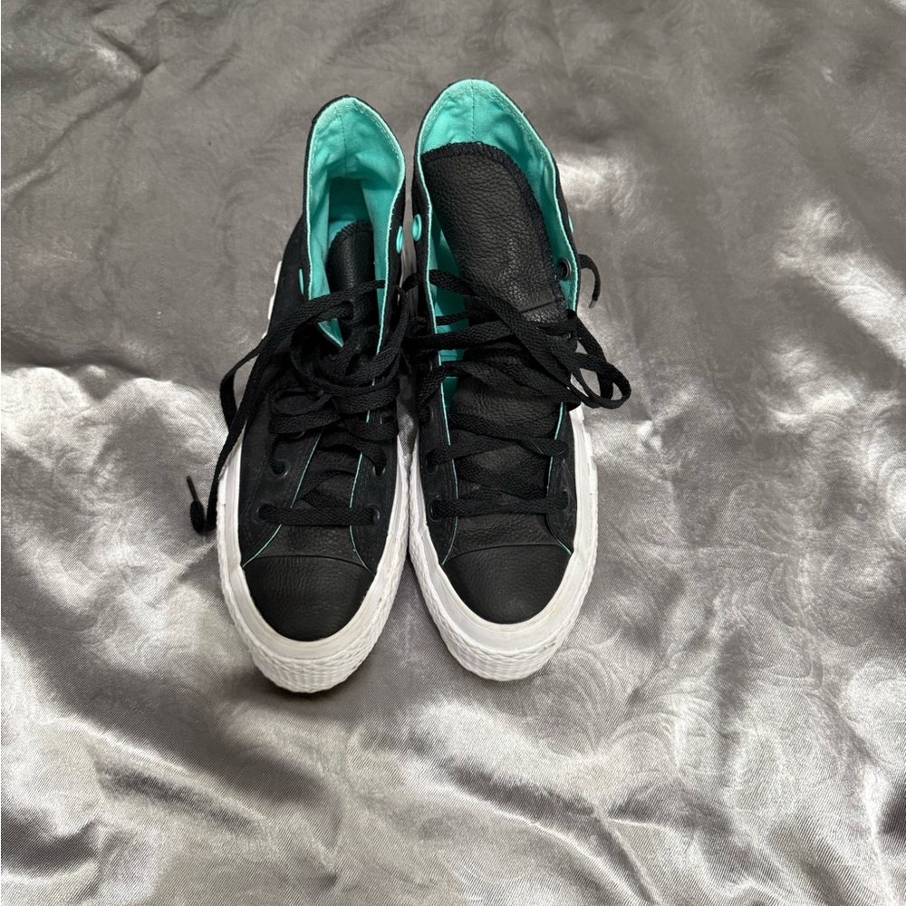 Black and Teal Platform Converse Hightops